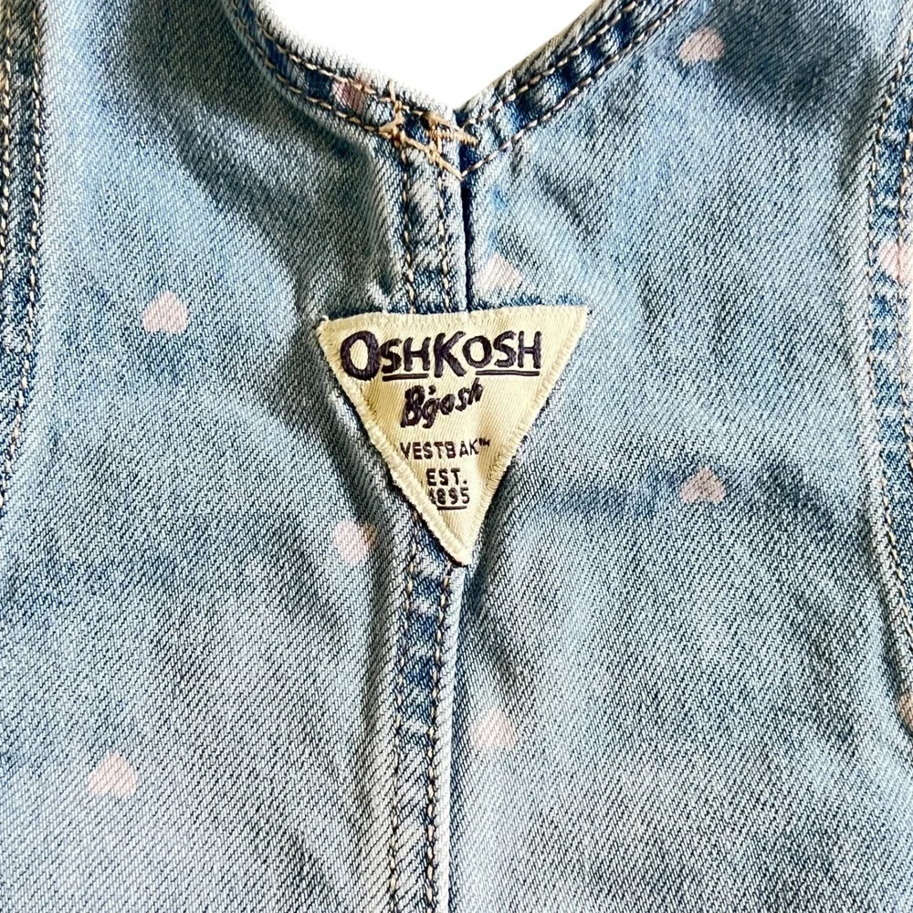 OshKosh Bgosh Toddler Girls 3T Heart Print Pocket Denim Overalls Blue Bibs Kids